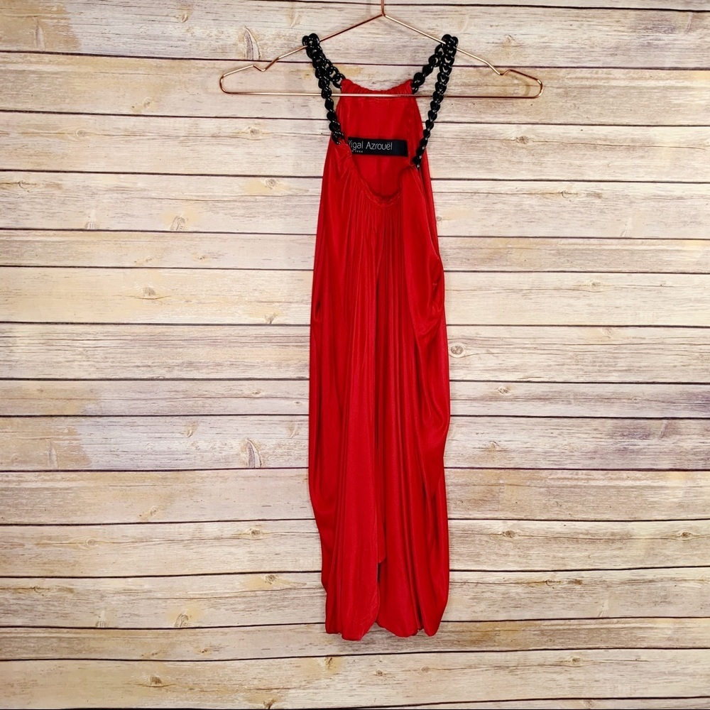 Yigal Azrouel Red Draped Sleevelesss Top Chunky Chain Detail Holiday - Picture 8 of 11